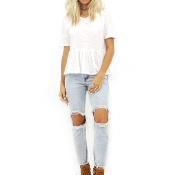 Revolve One Teaspoon Freebirds Skinny Jeans Straight Leg distressed light wash - Picture 2 of 16